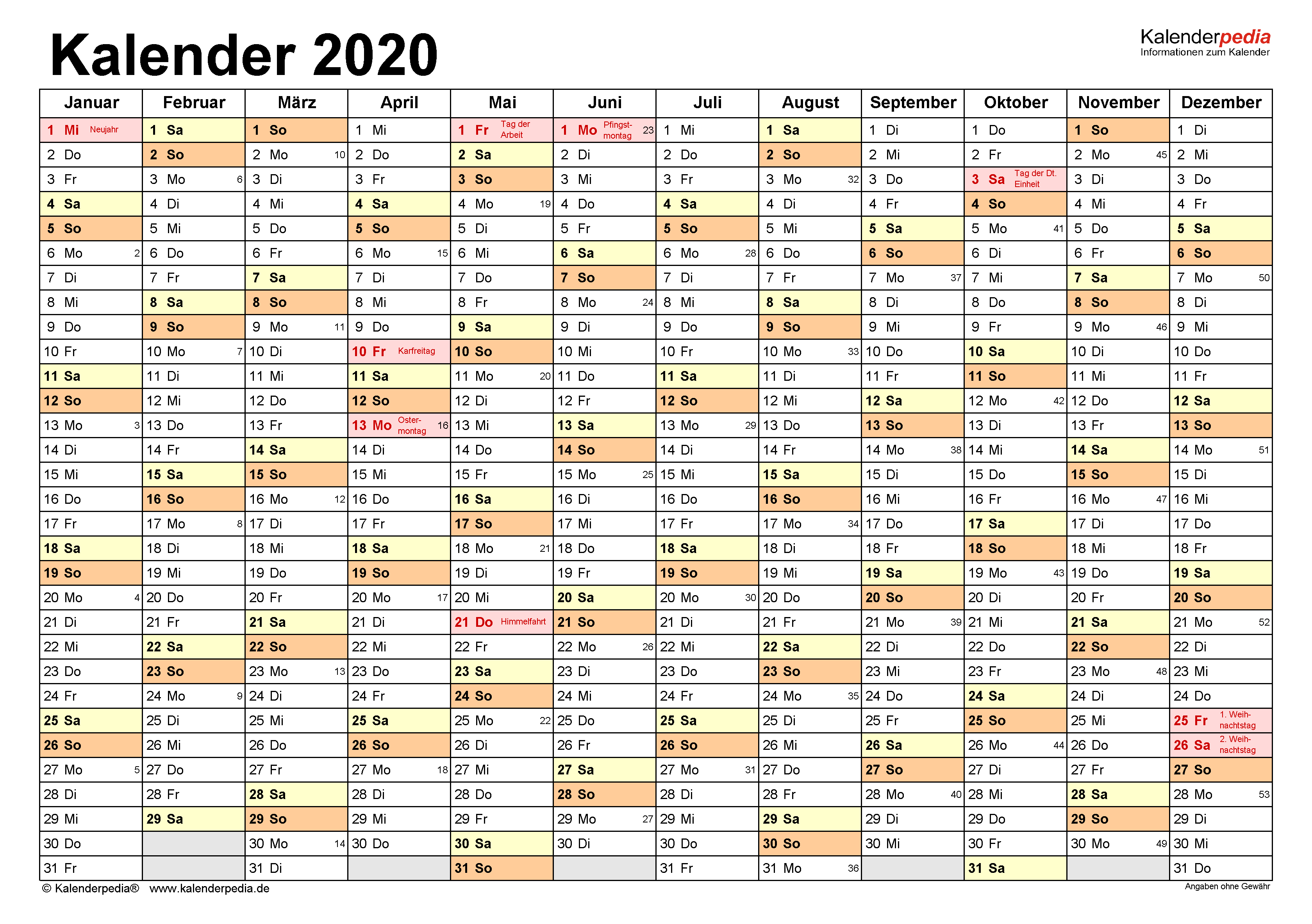 Kalender 2020 zum Ausdrucken als PDF (19 Vorlagen, kostenlos)