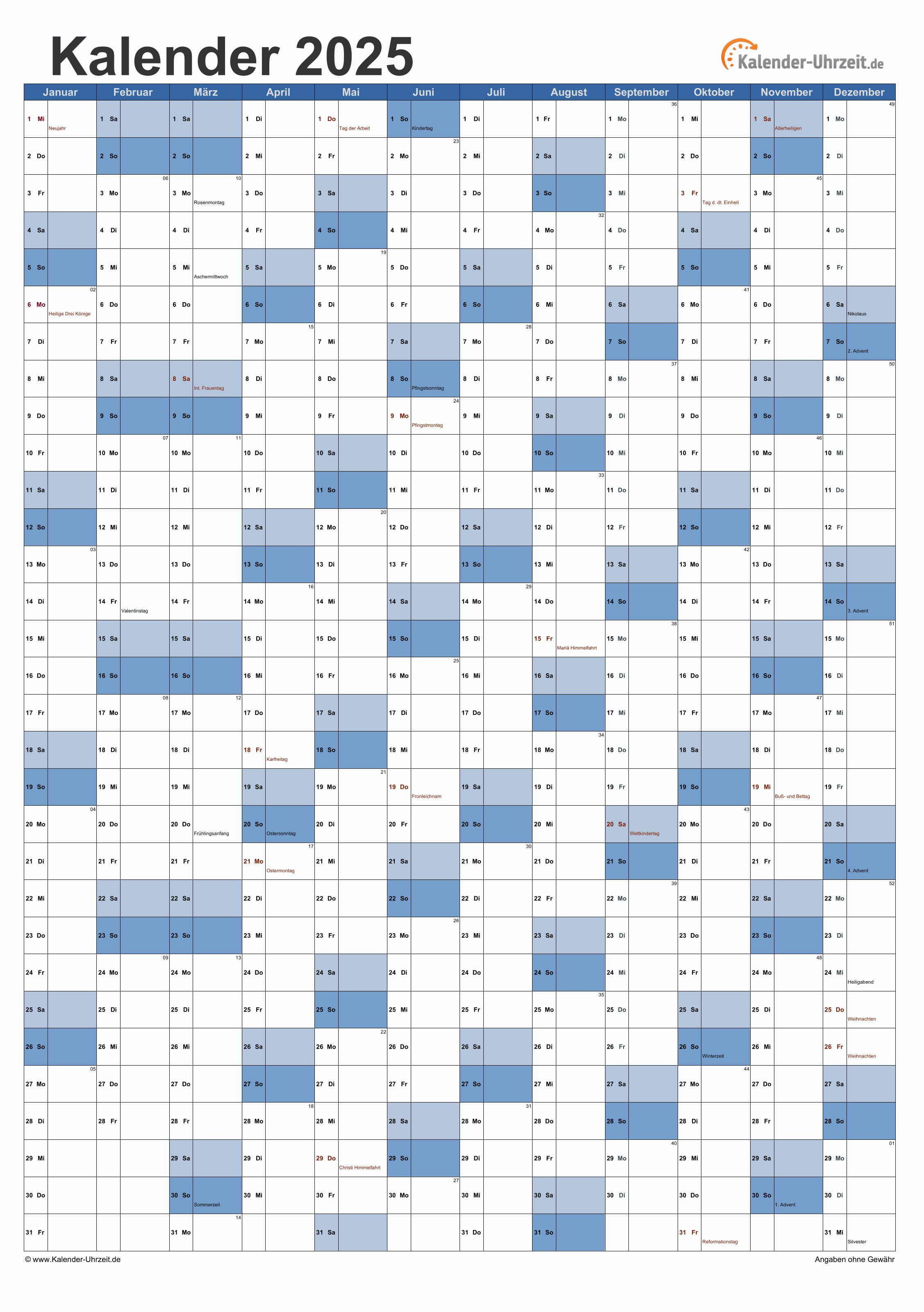 KALENDER 2025 ZUM AUSDRUCKEN - KOSTENLOS