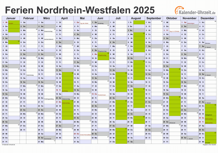 Ferien Nordrhein-Westfalen 2025 - Ferienkalender zum Ausdrucken